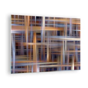 Cuadro sobre vidrio - Impresiones sobre Vidrio - Patrón geométrico de líneas y colores en estilo abstracto. - 70x50cm - Tejido de luz - Decoración de pared moderna para salón y dormitorio ARTTOR