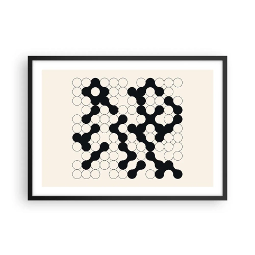 Póster en marco negro - Patrones en blanco y negro con círculos sobre un fondo claro. - 70x50cm - Juego chino - una variación - Decoración de pared moderna para salón y dormitorio ARTTOR