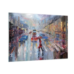 Cuadro sobre vidrio - Impresiones sobre Vidrio - Escena de la ciudad por la noche con lluvia y luces de colores. - 100x70cm - Una tarde de lluvia en la ciudad - Decoración de pared moderna para salón y dormitorio ARTTOR