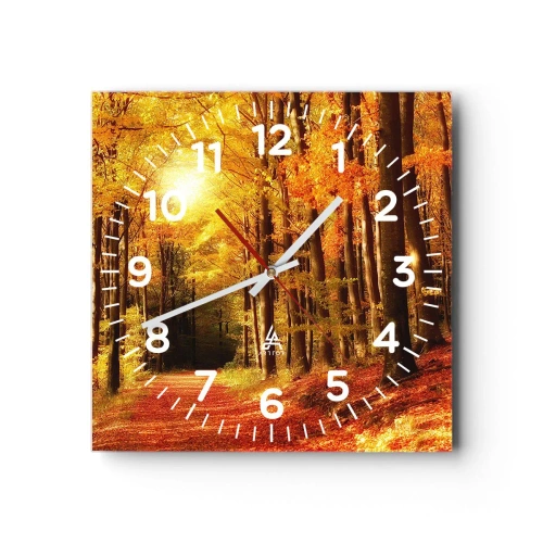Reloj de pared - Reloj de vidrio - Un otoño dorado en una carretera forestal - 40x40 cm