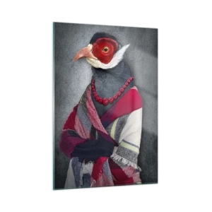 Cuadro sobre vidrio - Impresiones sobre Vidrio - Tres animales con ropa elegante sobre un fondo estilizado. - 50x70cm - ¿Qué estoy haciendo aquí? - Decoración de pared moderna para salón y dormitorio ARTTOR