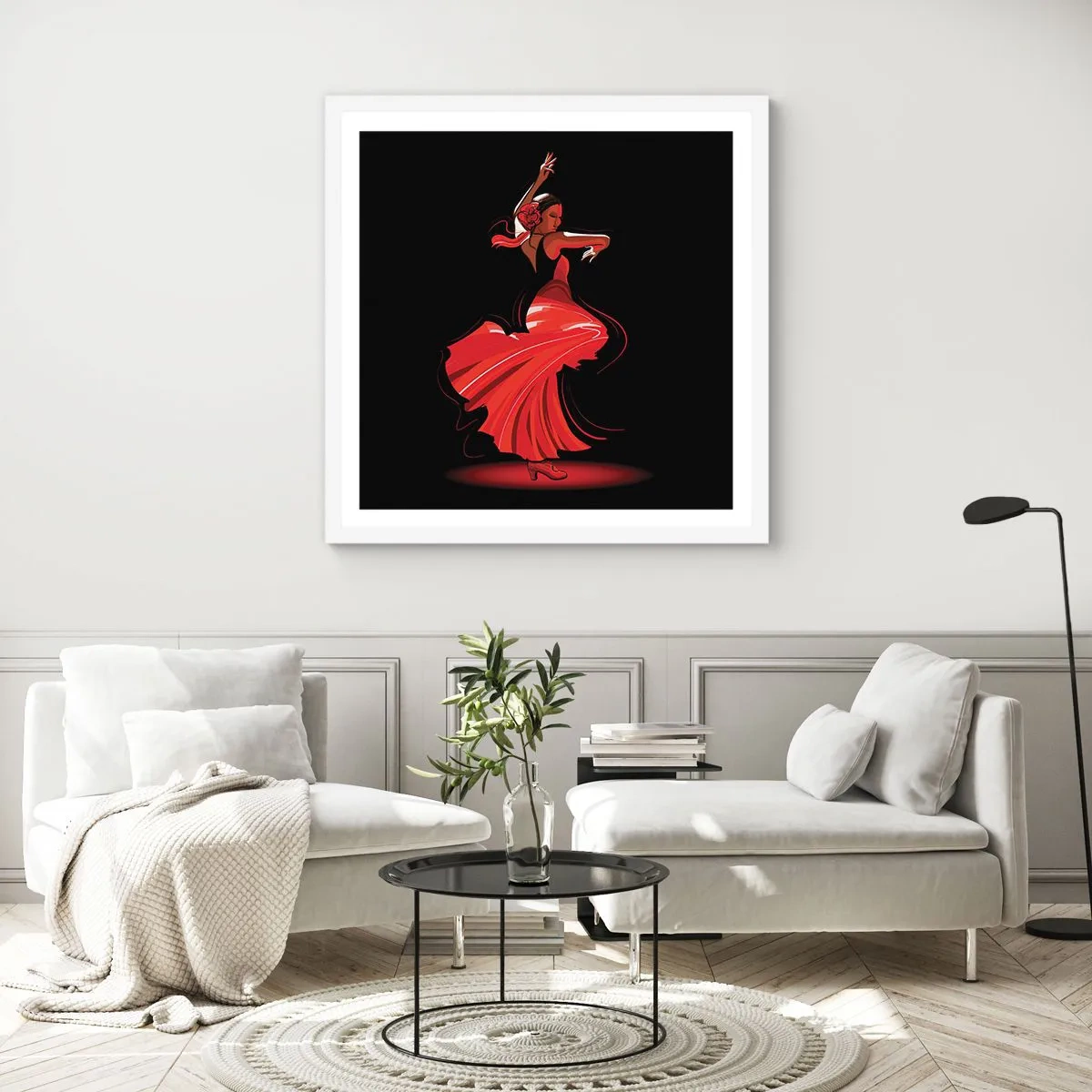 Póster en marco blanco - El espíritu ardiente del flamenco - 50x50 cm