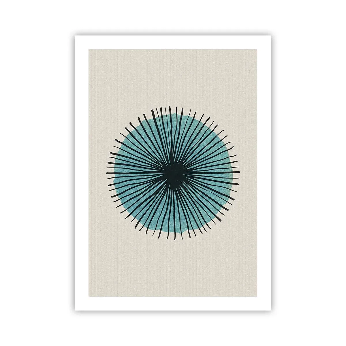 Póster - Patrón geométrico en forma de círculo radial. - 50x70cm - Radiante en azul - Decoración de pared moderna para salón y dormitorio ARTTOR