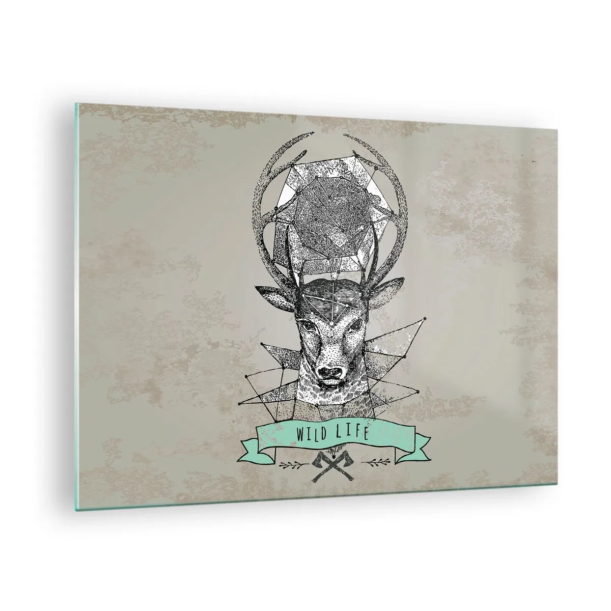 Cuadro sobre vidrio - Impresiones sobre Vidrio - Dibujo geométrico de un ciervo con la inscripción Vida Silvestre - 70x50cm - Visión de San Huberto - Decoración de pared moderna para salón y dormitorio ARTTOR