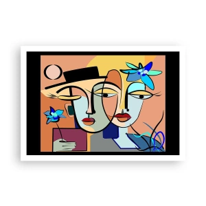 Póster - Retratos cubistas en colores vibrantes con motivo floral. - 100x70cm - Randez vous de Picasso - Decoración de pared moderna para salón y dormitorio ARTTOR