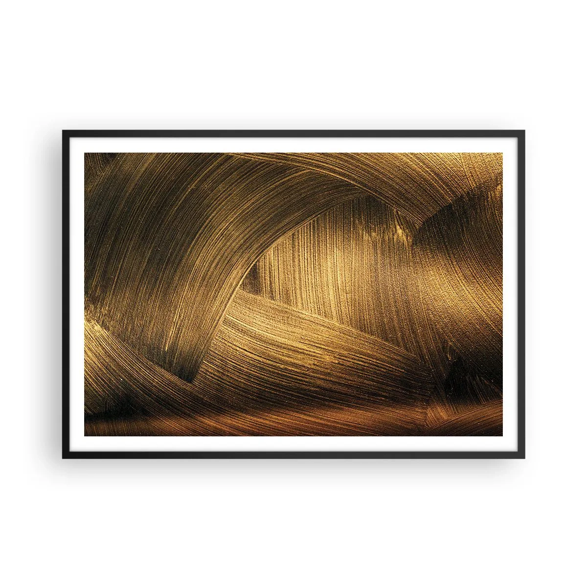 Póster en marco negro - Pinceladas abstractas doradas - 100x70cm - En un laberinto de oro - Decoración de pared moderna para salón y dormitorio ARTTOR