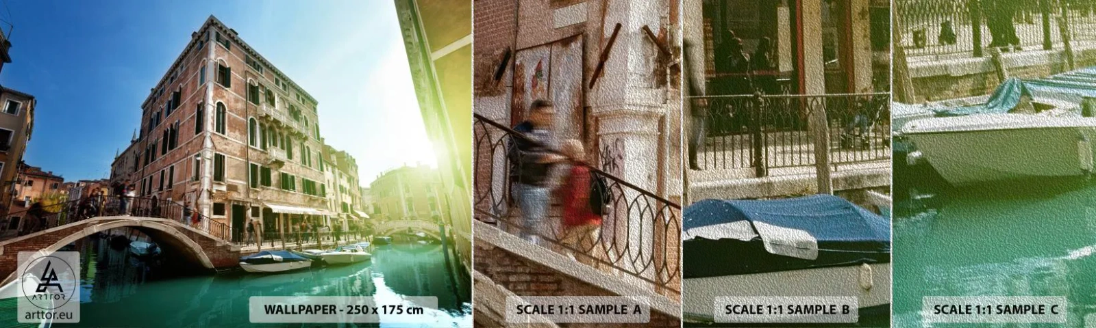 Muestra de fotomural Premium Sand - Venecia - Amore Mio - Ciudad, Venecia, Góndolas - 100x30 cm