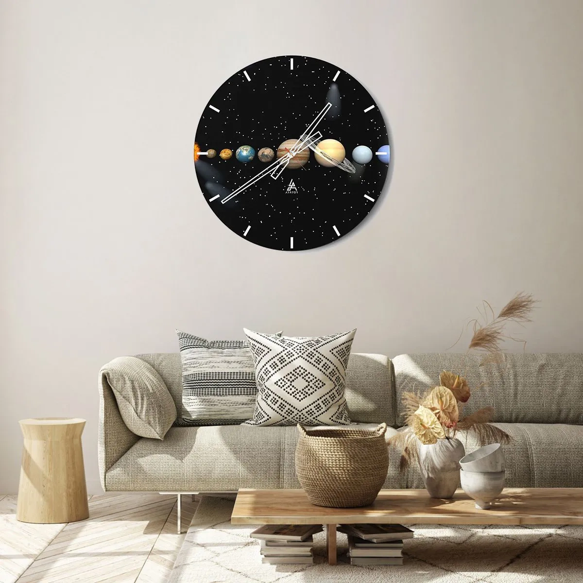 Reloj de pared - Reloj de vidrio - Los planetas en armonía - 30x30 cm