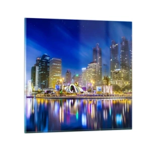 Cuadro sobre vidrio - Impresiones sobre Vidrio - La noche del arco iris de la metrópoli - 70x70 cm