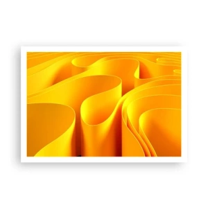Póster - Ondas abstractas amarillas que se asemejan a los rayos del sol - 100x70cm - Como las olas del sol - Decoración de pared moderna para salón y dormitorio ARTTOR