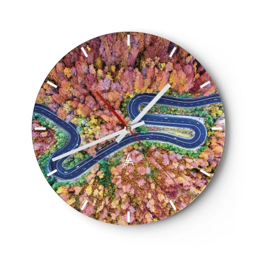 Reloj de pared - Reloj de vidrio - Un camino sinuoso a través del bosque - 40x40 cm