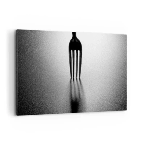 Cuadro sobre lienzo - Impresión de Imagen - Una versión minimalista de un tenedor en blanco y negro con juego de sombras. - 120x80cm - Luz y sombra - Decoración de pared moderna para salón y dormitorio ARTTOR