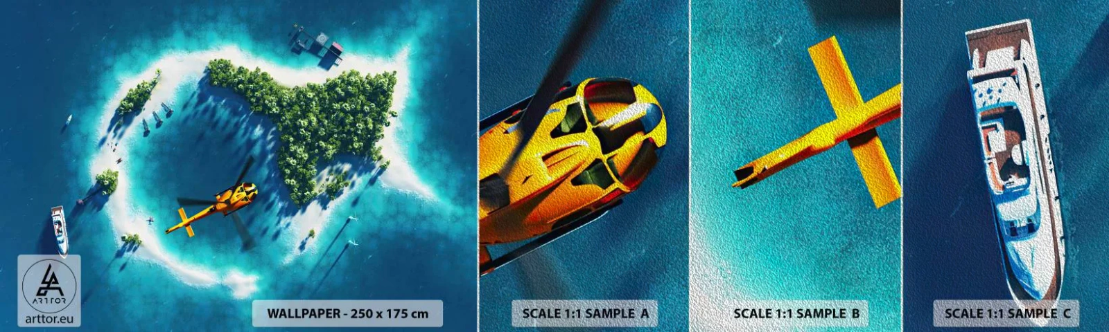 Muestra de fotomural Premium Sand - Cómprate una isla - Paisaje, Isla, Playa - 100x30 cm