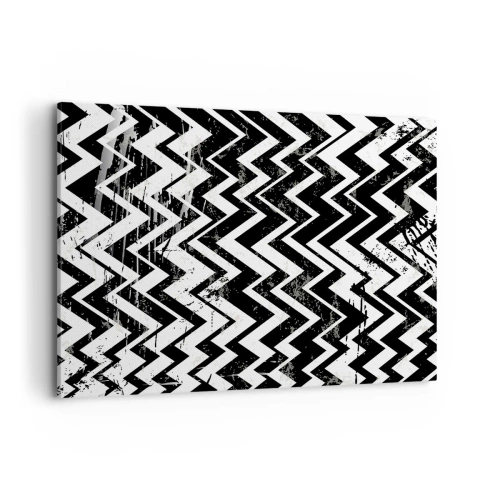 Cuadro sobre lienzo - Impresión de Imagen - Patrón en zigzag en blanco y negro con abrasiones artísticas - 100x70cm - Zig-blanco, zag-negro - Decoración de pared moderna para salón y dormitorio ARTTOR