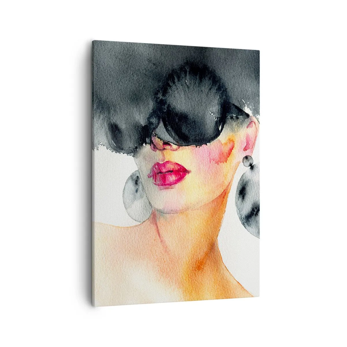 Cuadro sobre lienzo - Impresión de Imagen - Una mujer con gafas elegantes y pendientes grandes. - 50x70cm - El secreto de la elegancia - Decoración de pared moderna para salón y dormitorio ARTTOR