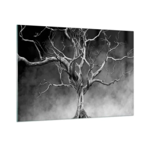 Cuadro sobre vidrio - Impresiones sobre Vidrio - Árbol negro contra la niebla - 100x70cm - Primordial y sagrado - Decoración de pared moderna para salón y dormitorio ARTTOR