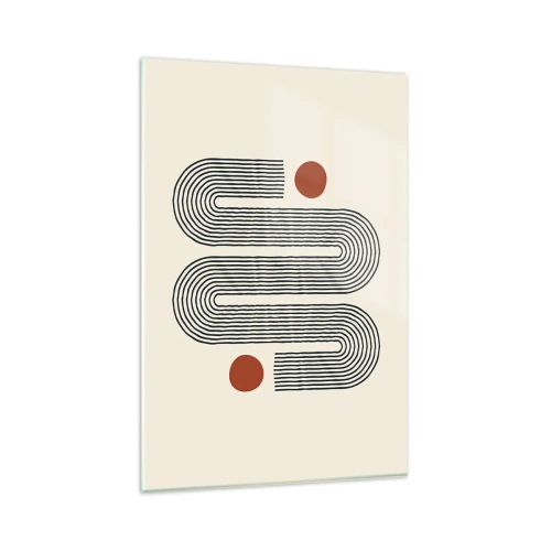 Cuadro sobre vidrio - Impresiones sobre Vidrio - Patrón geométrico con líneas y círculos naranjas. - 80x120cm - De principio a fin - Decoración de pared moderna para salón y dormitorio ARTTOR