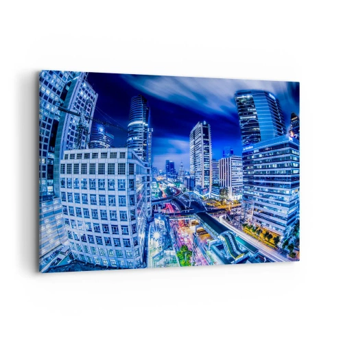 Cuadro sobre lienzo - Impresión de Imagen - Panorama nocturno de la ciudad con rascacielos y farolas - 120x80cm - Ritmos de la ciudad nocturna - Decoración de pared moderna para salón y dormitorio ARTTOR