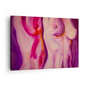 Cuadro sobre lienzo - Impresión de Imagen - Una interpretación abstracta de la silueta femenina en tonos rosas y morados. - 70x50cm - Una oda a la feminidad - Decoración de pared moderna para salón y dormitorio ARTTOR