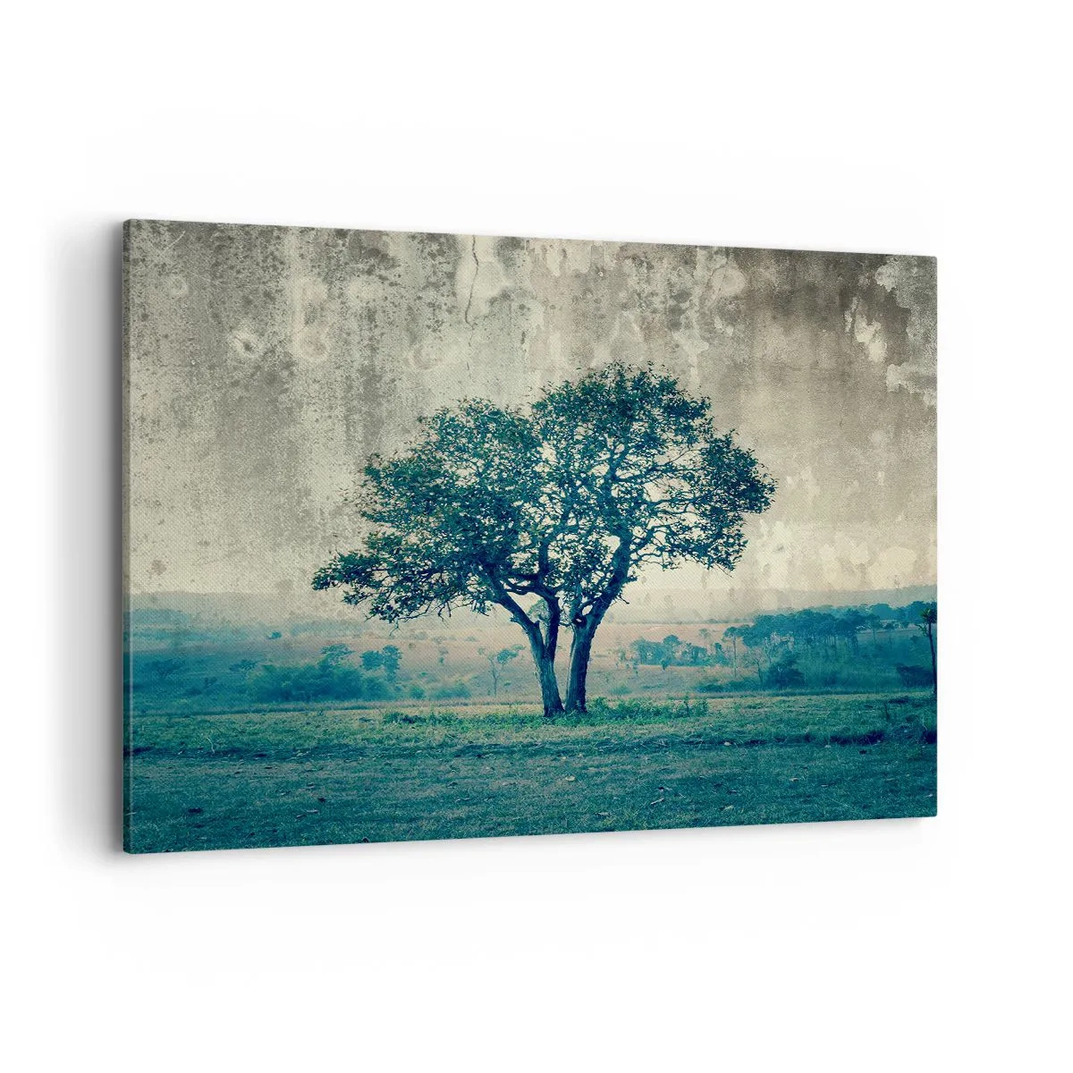 Cuadro sobre lienzo - Impresión de Imagen - Un árbol solitario contra un paisaje brumoso. - 120x80cm - El manzano - Decoración de pared moderna para salón y dormitorio ARTTOR
