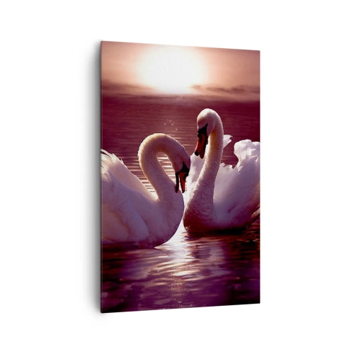 Cuadro sobre lienzo - Impresión de Imagen - Dos cisnes en un lago tranquilo al atardecer - 80x120cm - Hasta que la muerte nos separe - Decoración de pared moderna para salón y dormitorio ARTTOR