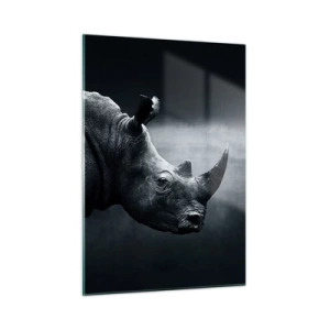 Cuadro sobre vidrio - Impresiones sobre Vidrio - Fotografía en blanco y negro de un rinoceronte. - 50x70cm - Perfil derecho - Decoración de pared moderna para salón y dormitorio ARTTOR