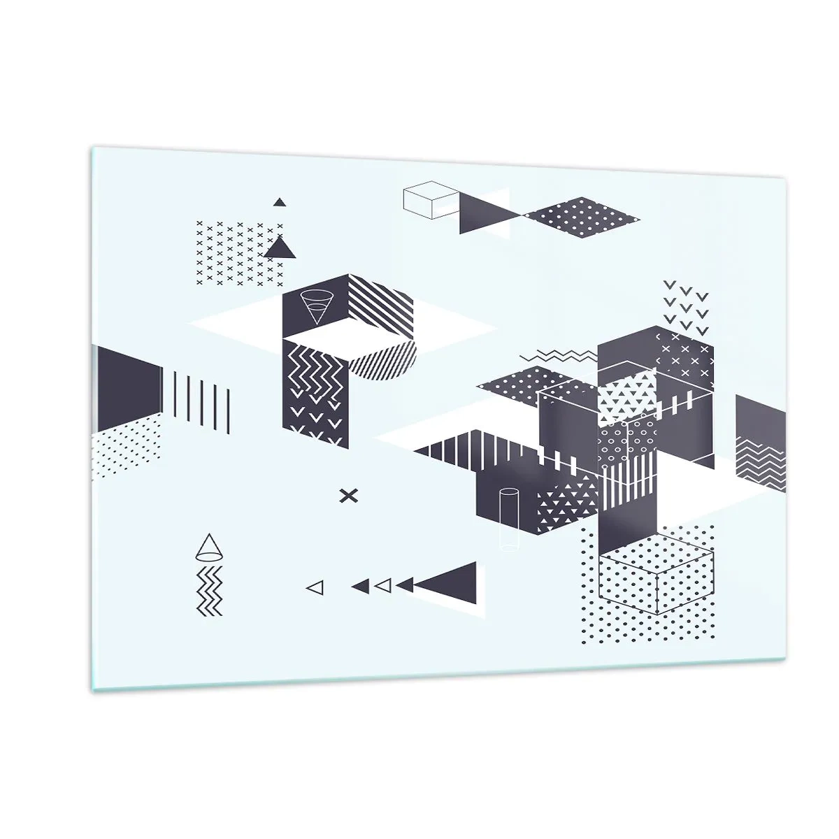 Cuadro sobre vidrio - Impresiones sobre Vidrio - Composición geométrica abstracta en blanco y negro sobre un fondo claro. - 120x80cm - Las matemáticas en el alma - Decoración de pared moderna para salón y dormitorio ARTTOR
