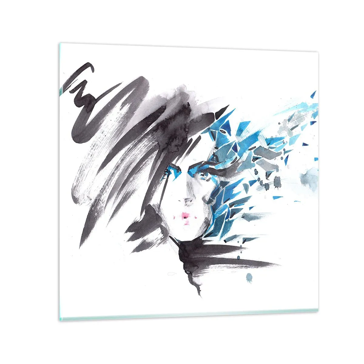 Cuadro sobre vidrio - Impresiones sobre Vidrio - Un sensual retrato en gris y azul - 40x40 cm