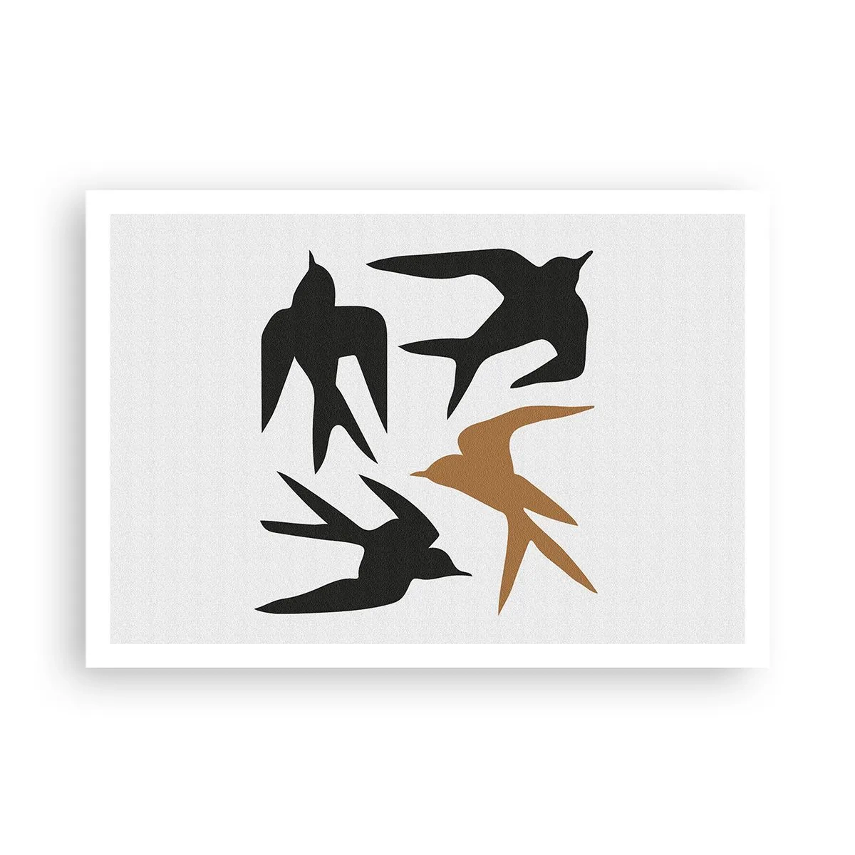 Póster - Siluetas de golondrinas en negro y dorado - 100x70cm - Juegos de golondrinas - Decoración de pared moderna para salón y dormitorio ARTTOR