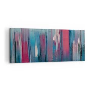 Cuadro sobre lienzo - Impresión de Imagen - Formas verticales abstractas en tonos azules y rojos. - 120x50cm - Composición vertical en azul y rojo - Decoración de pared moderna para salón y dormitorio ARTTOR