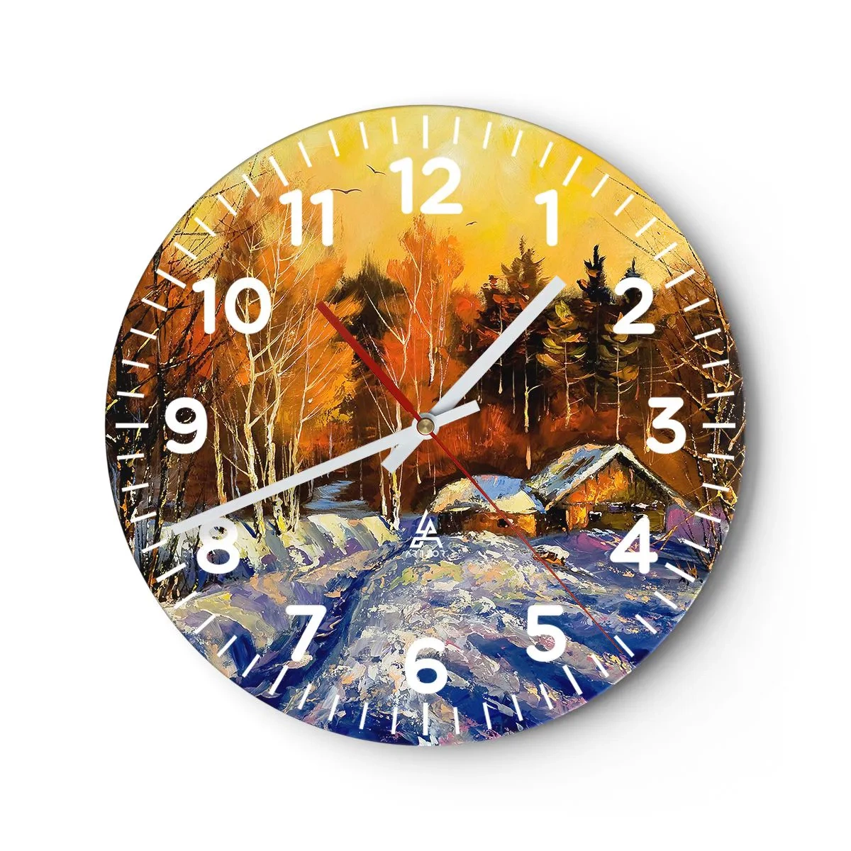 Reloj de pared - Reloj de vidrio - Una impresión invernal al sol - 30x30 cm