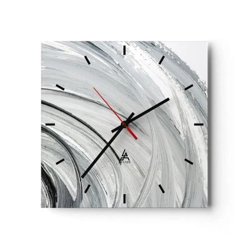 Reloj de pared - Reloj de vidrio - Un remolino monocromático en tonos de gris y negro. - 30x30cm - Composición orbital - Decoración de pared moderna para salón y dormitorio ARTTOR