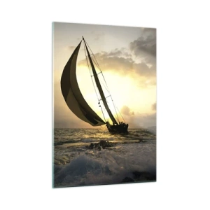 Cuadro sobre vidrio - Impresiones sobre Vidrio - Veleros en un mar tempestuoso durante la puesta de sol - 50x70cm - En contra y a favor del viento - Decoración de pared moderna para salón y dormitorio ARTTOR