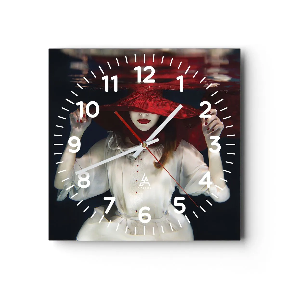 Reloj de pared - Reloj de vidrio - Blanco y rojo - 30x30 cm