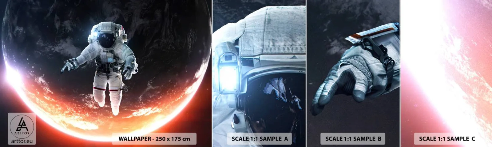 Muestra De Fotomural Standard Eco - ¿Puedo quedarme un rato más? - Astronauta, Cosmos, Cosmonauta - 100x30 cm