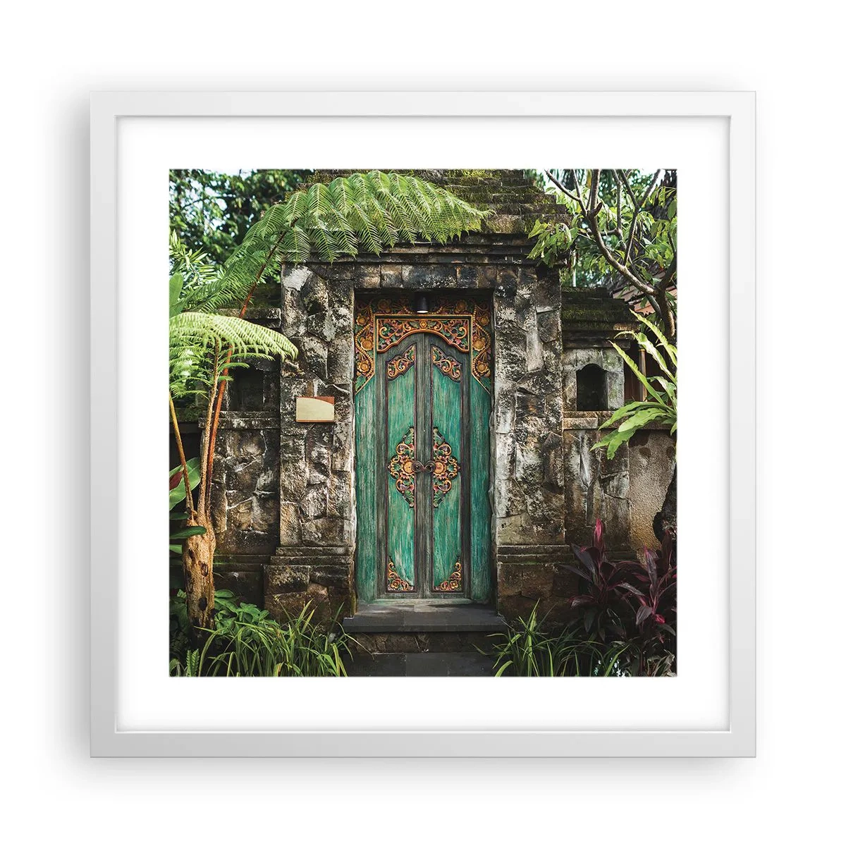 Póster en marco blanco - Una puerta a un mundo exótico - 40x40 cm