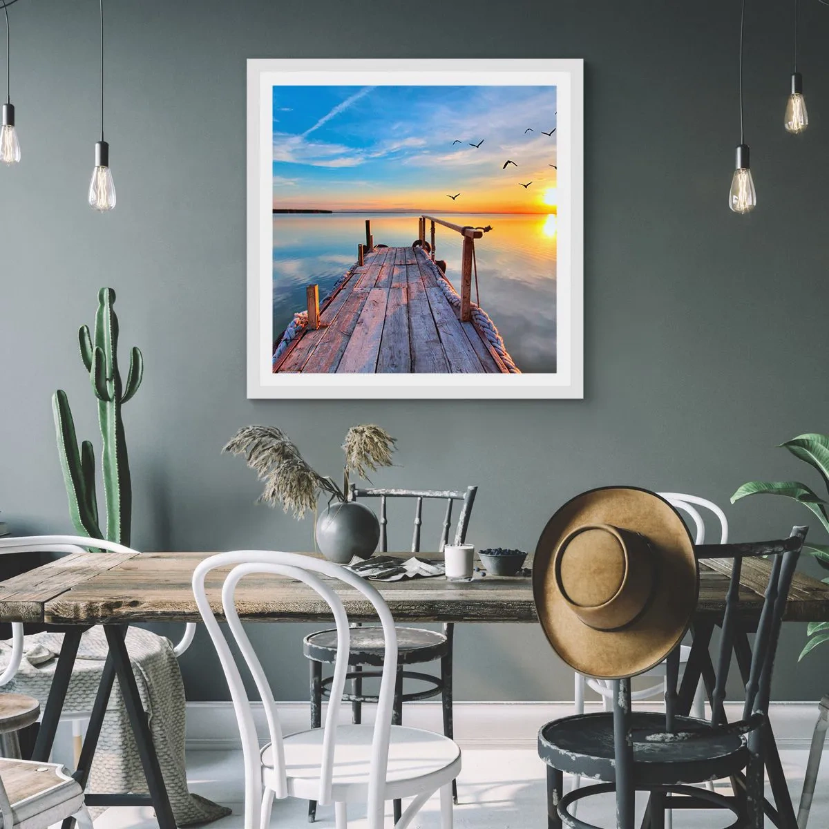 Póster en marco blanco - Caminando hacia el sol - 30x30 cm