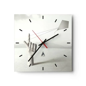 Reloj de pared - Reloj de vidrio - Una mano de madera minimalista con una cometa sobre un fondo de paisaje. - 30x30cm - Una prueba de fuerza - Decoración de pared moderna para salón y dormitorio ARTTOR