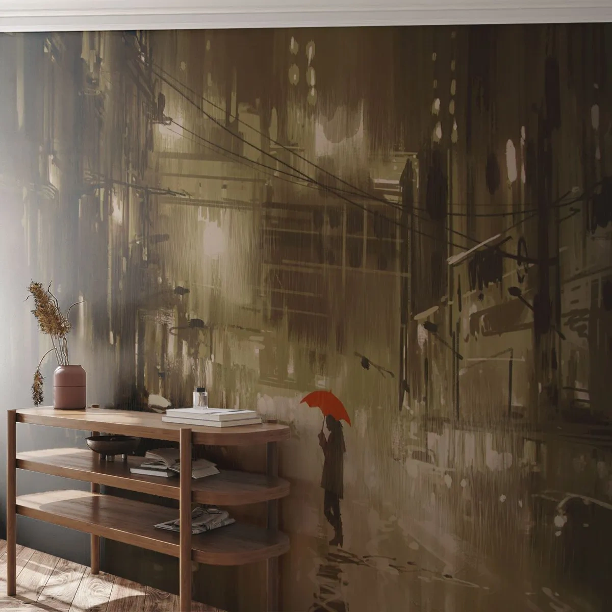 Fotomural Premium Sand - Soledad en la urbe - Ciudad, Mujer, Arquitectura - 350x256 cm