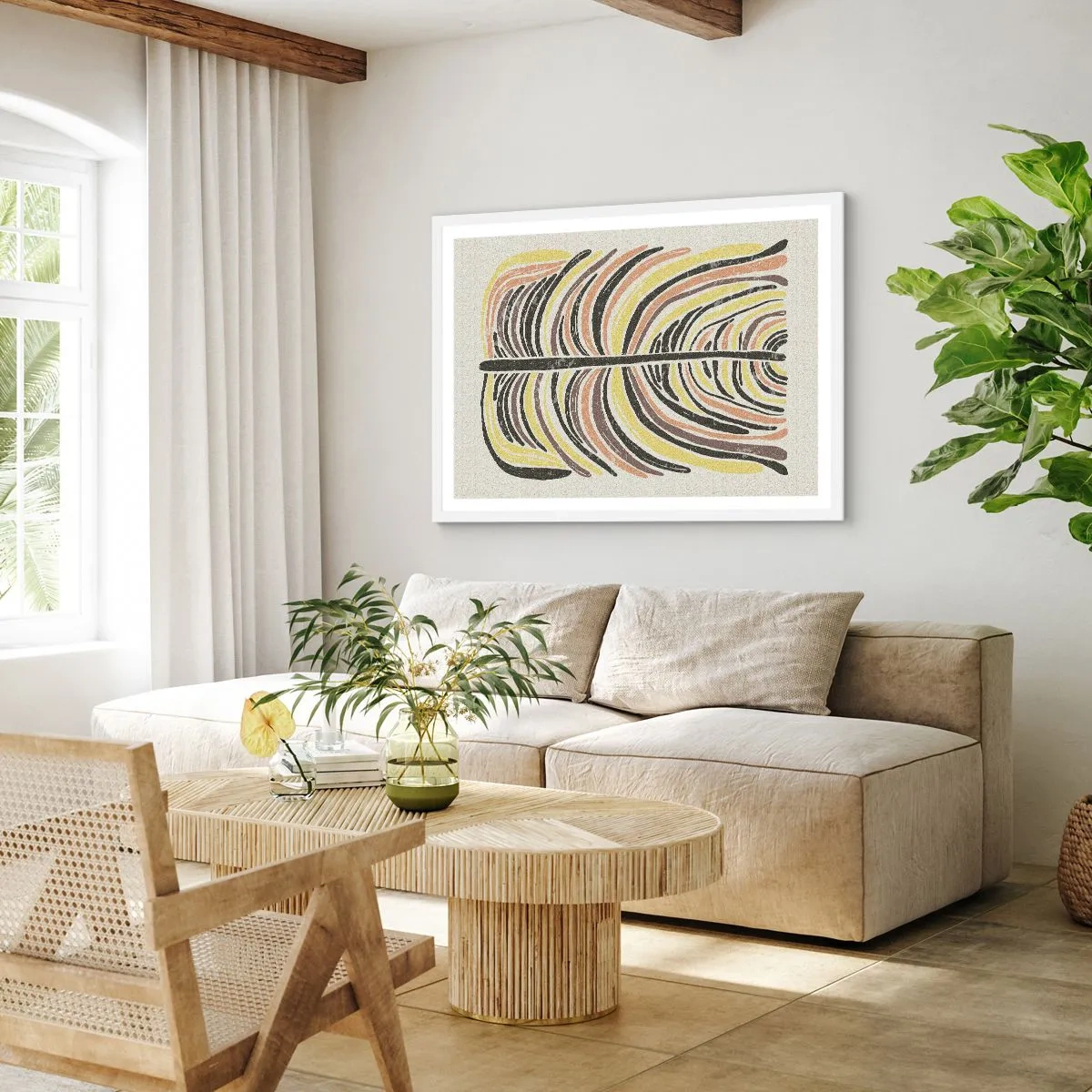 Póster en marco blanco - Abstracción vibrante - 100x70 cm