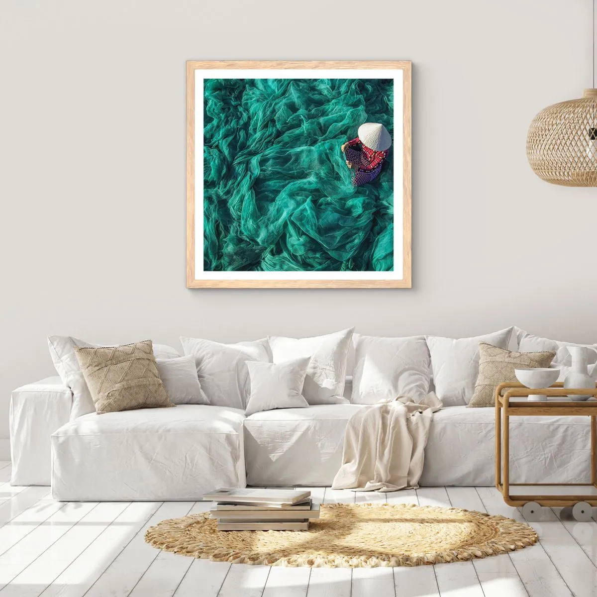 Póster en marco roble claro - En un mar de redes - 60x60 cm