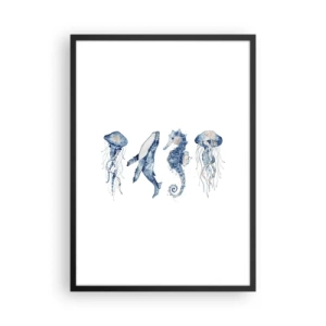Póster en marco negro - Animales marinos en estilo acuarela - 50x70cm - Fauna marina - Decoración de pared moderna para salón y dormitorio ARTTOR