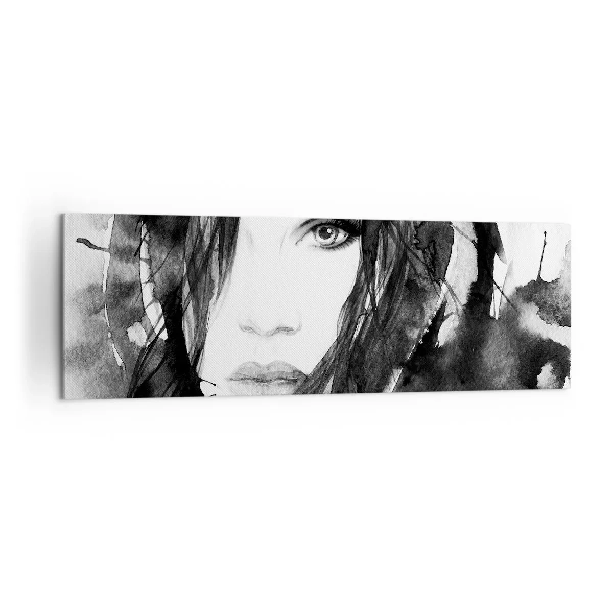 Cuadro sobre lienzo - Impresión de Imagen - Retrato de una mujer en acuarela en blanco y negro - 160x50cm - Retrato de una dama en blanco y negro - Decoración de pared moderna para salón y dormitorio ARTTOR