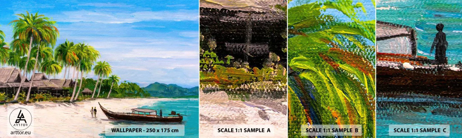 Muestra de fotomural autoadhesivo Deluxe Sticker - Un sueño exótico - Playa, Exotismo, palmeras - 100x30 cm