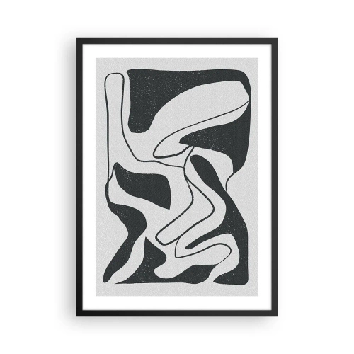 Póster en marco negro - Abstracción en blanco y negro con formas orgánicas. - 50x70cm - Juego abstracto en un laberinto - Decoración de pared moderna para salón y dormitorio ARTTOR