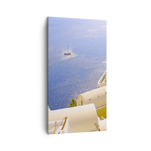 Cuadro sobre lienzo - Impresión de Imagen - Paisaje griego en blanco y azul - 45x80 cm