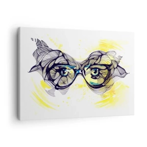 Cuadro sobre lienzo - Impresión de Imagen - Gráficos artísticos de gafas con ojos expresivos. - 70x50cm - A través de las gafas azules - Decoración de pared moderna para salón y dormitorio ARTTOR
