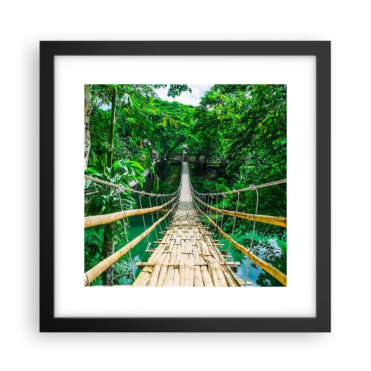 Póster en marco negro - Puente colgante sobre la vegetación - 30x30 cm