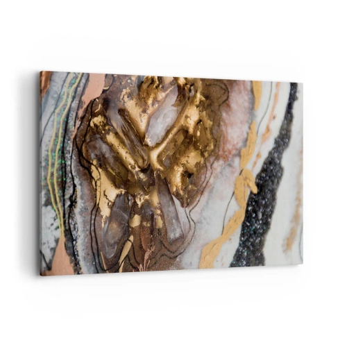 Cuadro sobre lienzo - Impresión de Imagen - Composición abstracta con elementos de oro y cristales. - 120x80cm - Elemento de la tierra - Decoración de pared moderna para salón y dormitorio ARTTOR