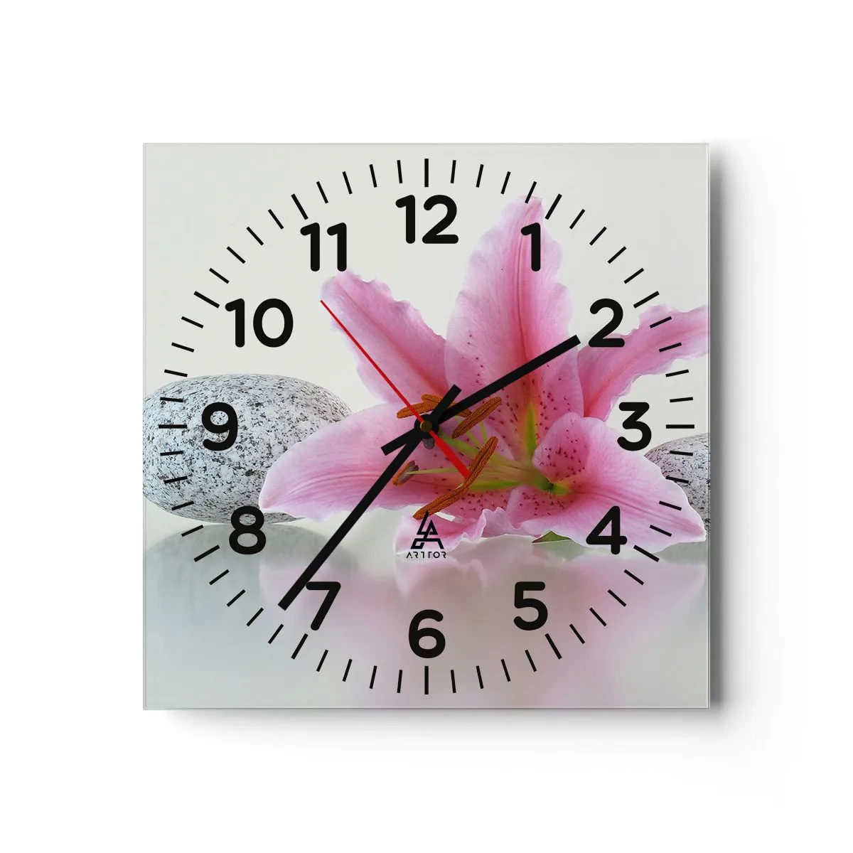 Reloj de pared - Reloj de vidrio - Estudio en rosa, gris y blanco - 30x30 cm